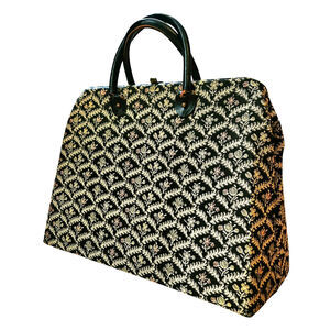 Old VINTAGE Black Pink Floral Tapestry Luggage Overnight Stewardess Work Bag